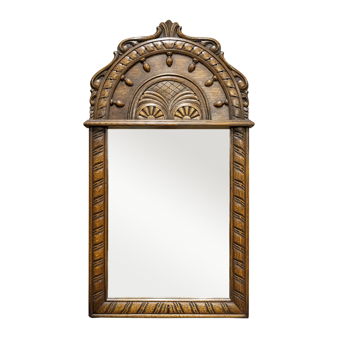 Vintage Arch Top Carved Oak Mirror