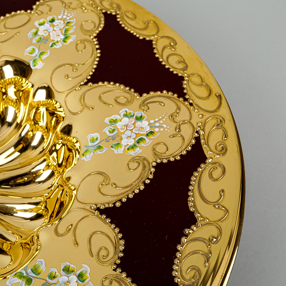 Bohemian Style Gold And Red Centrepiece Bowl With Hand Painted Enamels