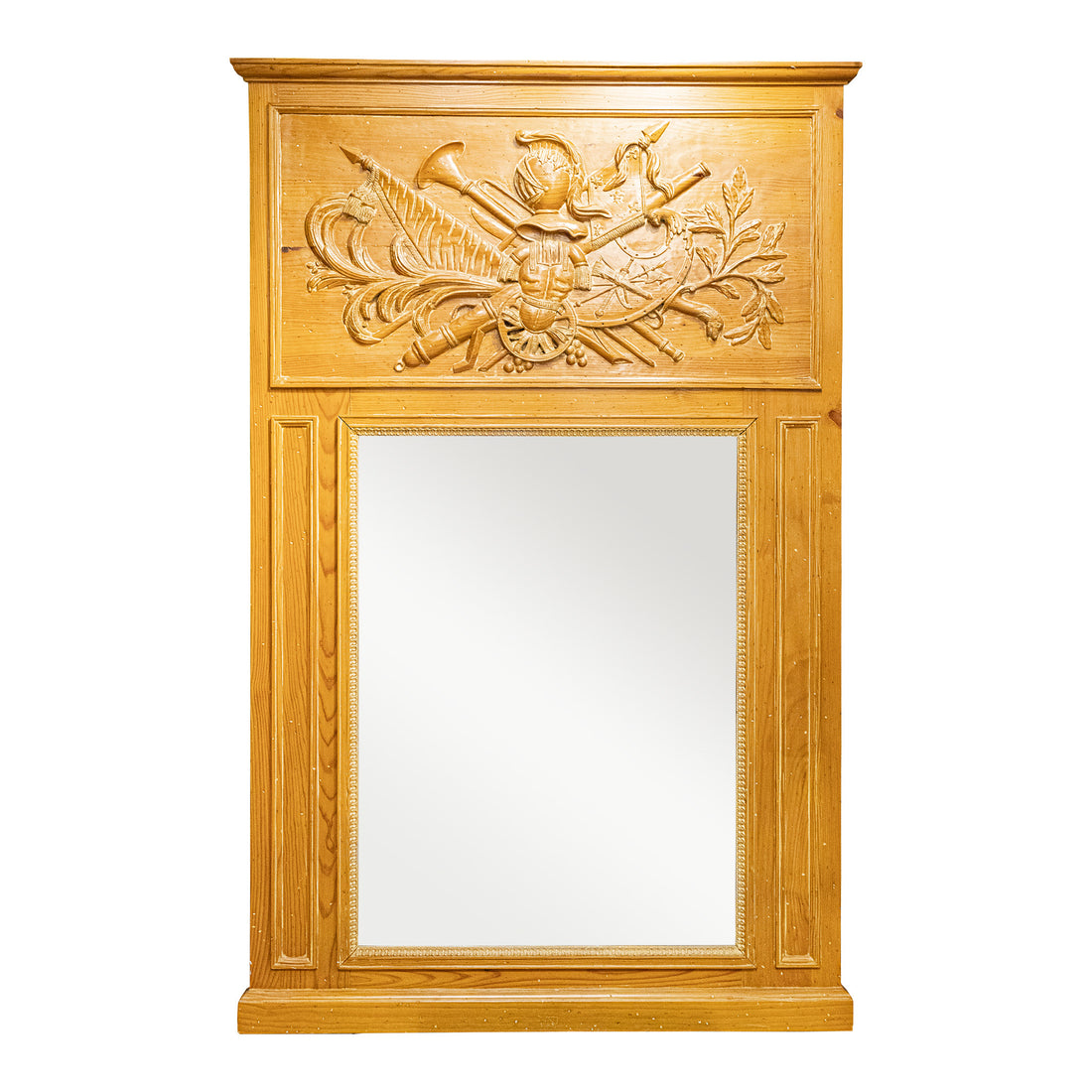 Distressed Pine Trumeau Mirror Military Motif