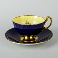 AYNSLEY Cup & Saucer C1033 JA Bailey Cabbage Rose-Cobalt