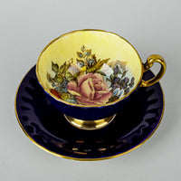 AYNSLEY Cup & Saucer C1033 JA Bailey Cabbage Rose-Cobalt