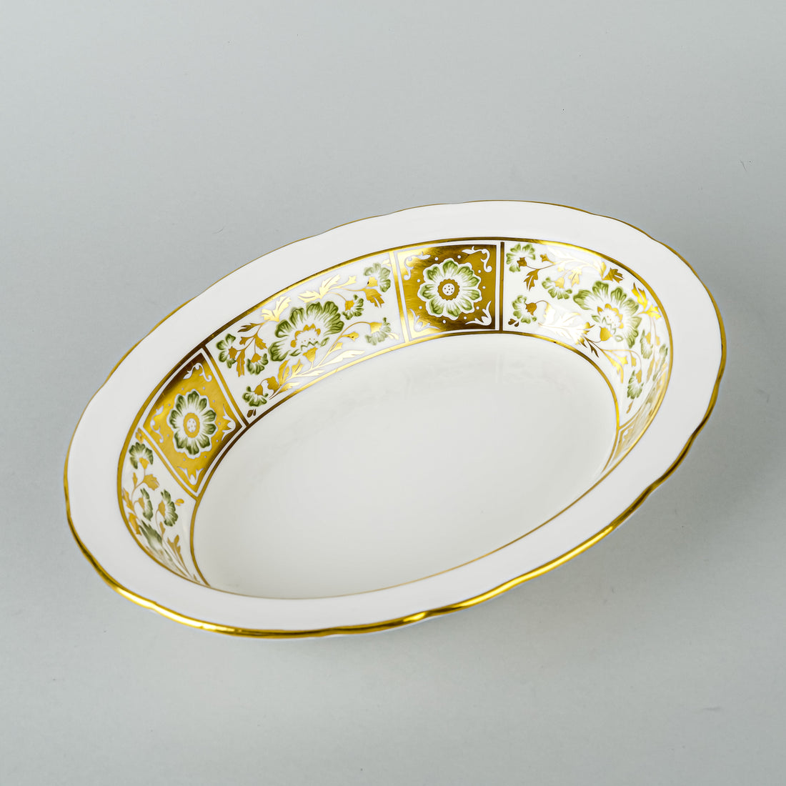 ROYAL CROWN DERBY Green Derby Panel A1237 Oval Serving Bowl