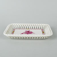 HEREND Chinese Bouquet Pink Open Weave Tray 7390