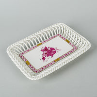 HEREND Chinese Bouquet Pink Open Weave Tray 7390