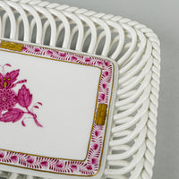 HEREND Chinese Bouquet Pink Open Weave Tray 7390