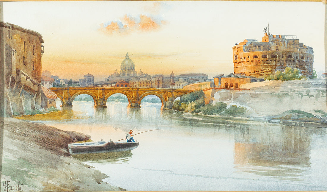 Gaetano Facciola (Italian 1868-1949) The Tiber Bridge, Rome