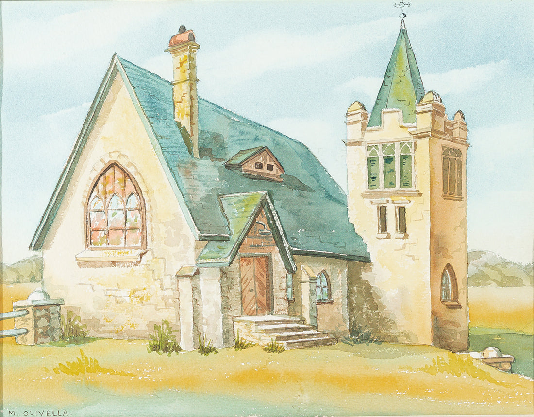 M. Olivella Church Watercolour On Paper