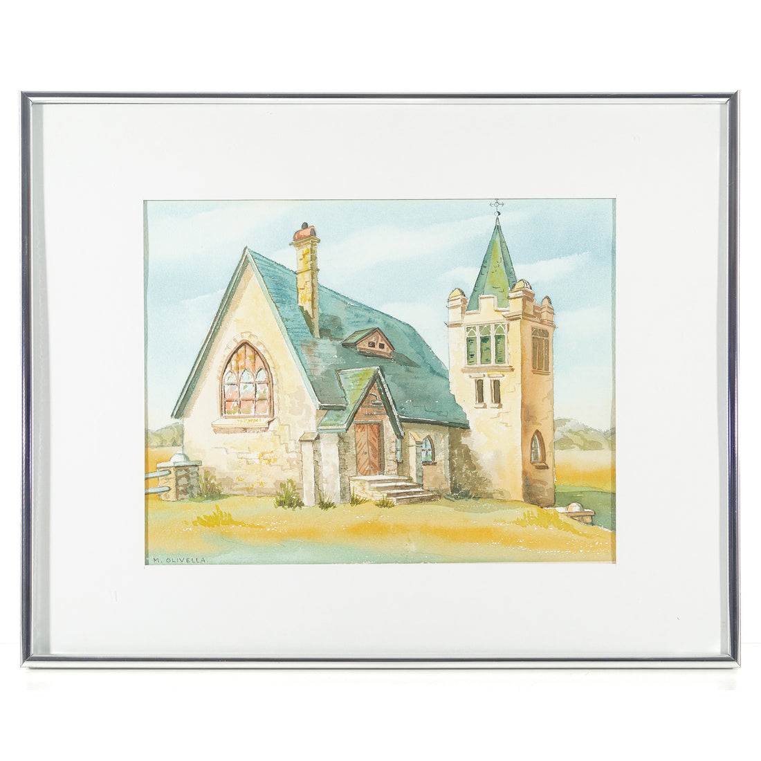 M. Olivella Church Watercolour On Paper