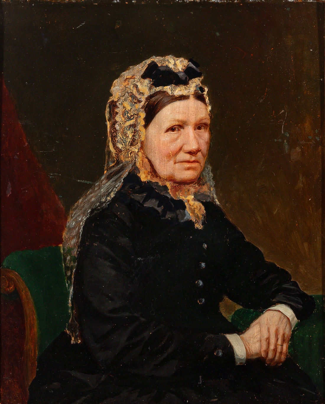 Victorian Portrait - Lady With Lace Bonnet - Oil On Board