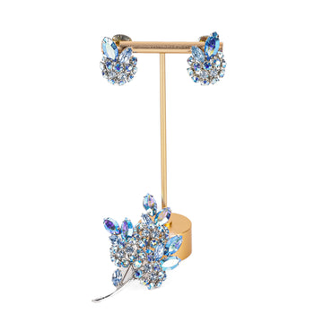SHERMAN Brooch And Clips Set - Blue Rhinestone