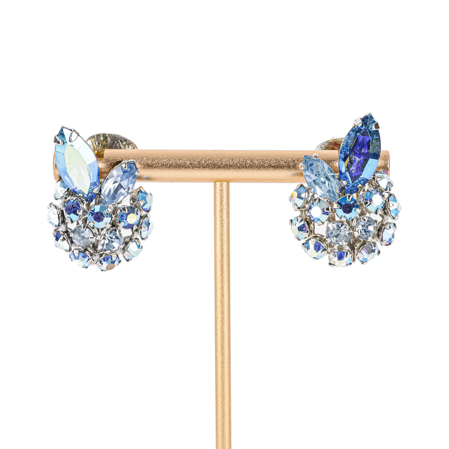 SHERMAN Brooch And Clips Set - Blue Rhinestone