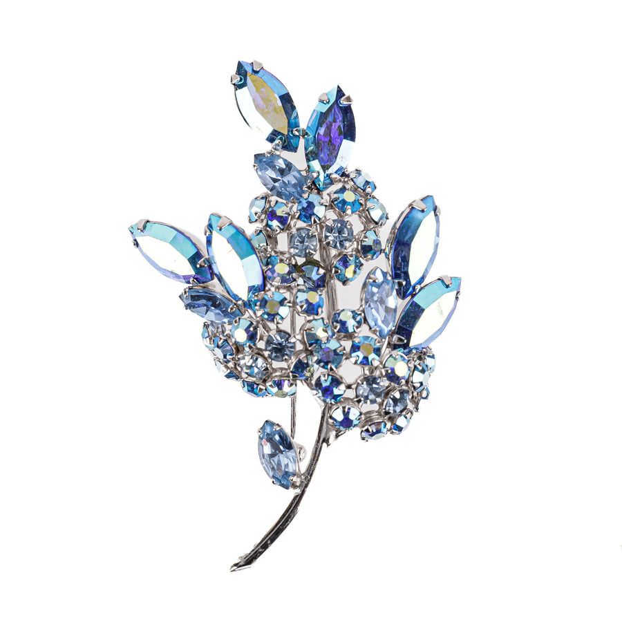 SHERMAN Brooch And Clips Set - Blue Rhinestone
