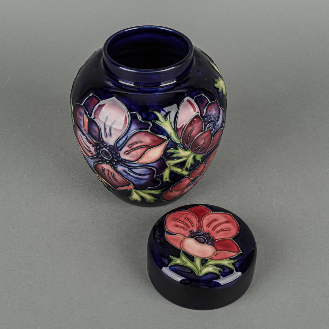 MOORCROFT Anemone Cobalt Ground Lidded Ginger Jar