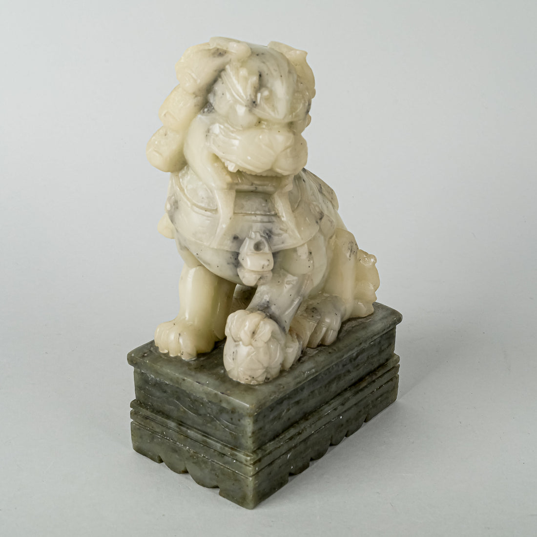 Asian Carved Soapstone Guardian Lions Set Of 2