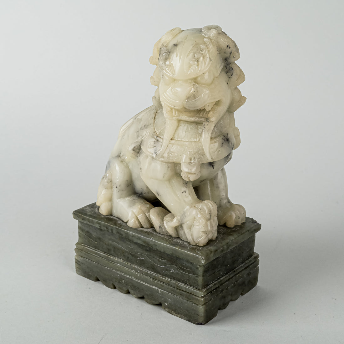 Asian Carved Soapstone Guardian Lions Set Of 2