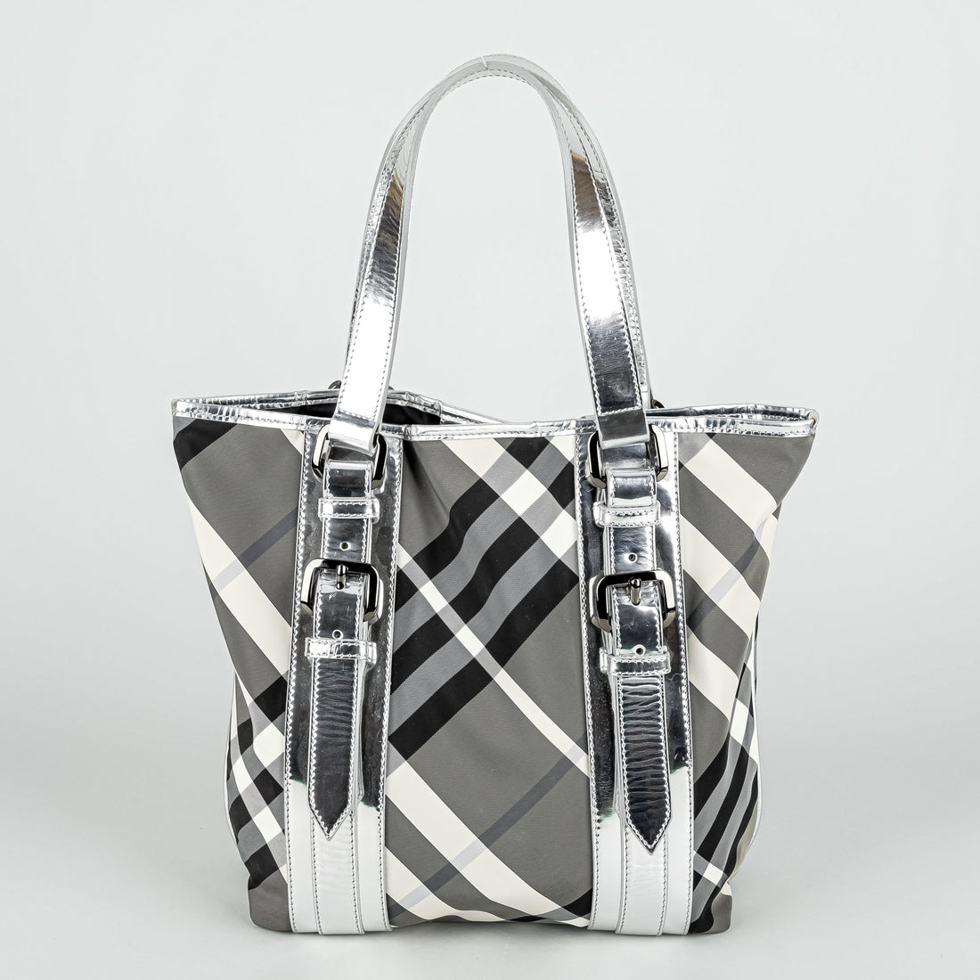 BURBERRY Beat Check Metalic "Victoria" Tote Handbag