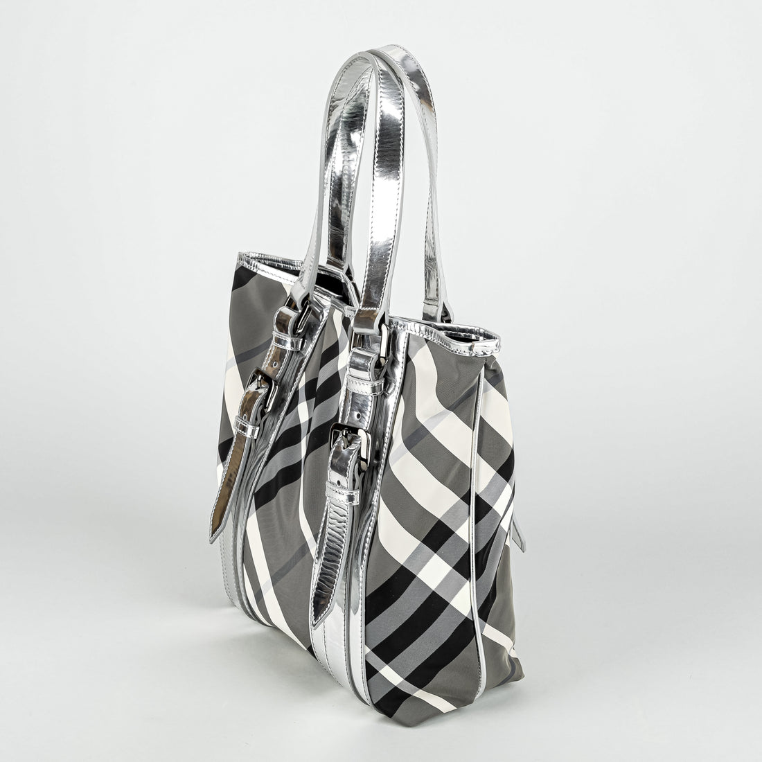 BURBERRY Beat Check Metalic "Victoria" Tote Handbag