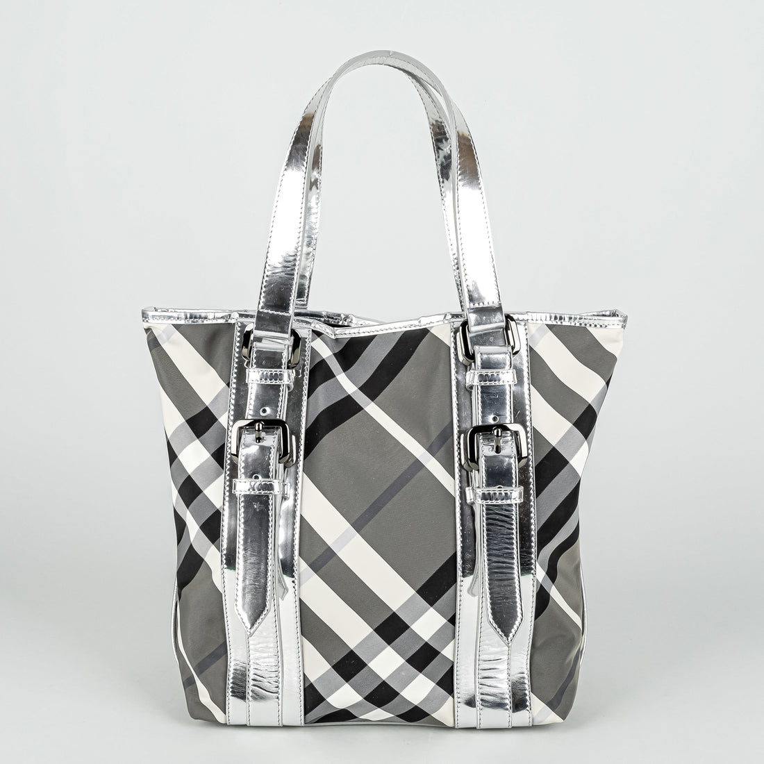 BURBERRY Beat Check Metalic "Victoria" Tote Handbag