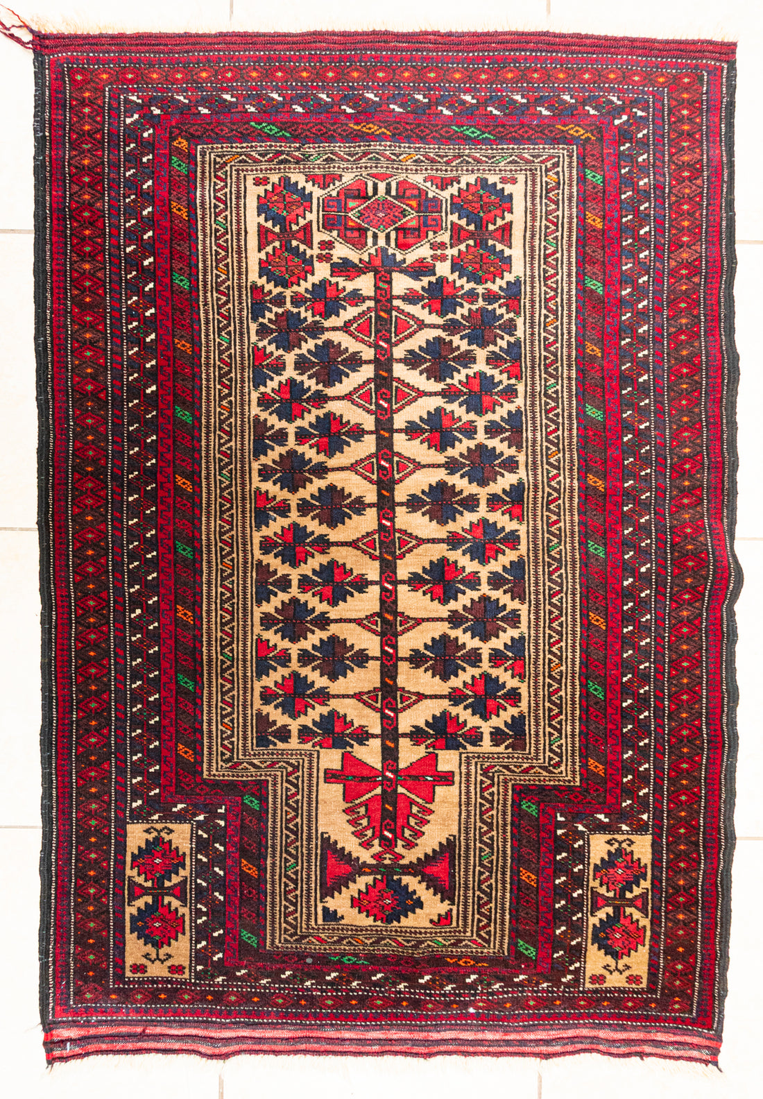 Hand Knotted Wool Yamoud Motif Rug 62"x39"