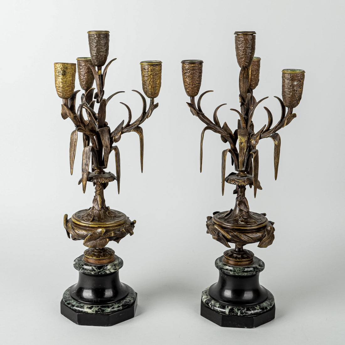 Antique French 4-Light Bronze Candelabra Set Of 2