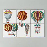 FORNASETTI Macchine Volanti Colour Ceramic Tiles Set of 6