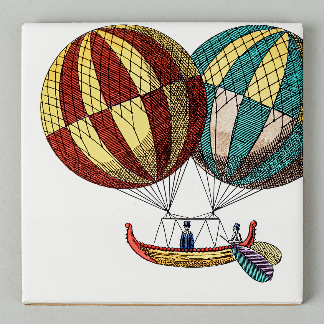 FORNASETTI Macchine Volanti Colour Ceramic Tiles Set of 6