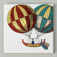 FORNASETTI Macchine Volanti Colour Ceramic Tiles Set of 6