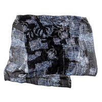 CHANEL Vintage Navy Blue "Scribble" Abstract Silk Chiffon Scarf