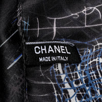 CHANEL Vintage Navy Blue "Scribble" Abstract Silk Chiffon Scarf