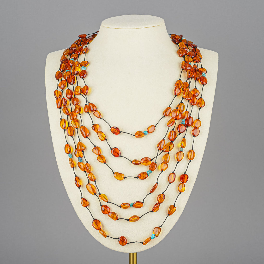 Amber And Turquoise Multistrand Necklace