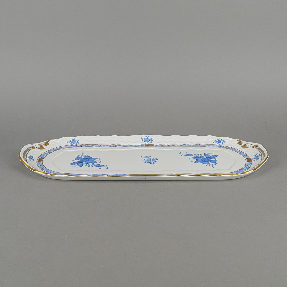 HEREND Chinese Bouquet Blue Sandwich Tray 1435