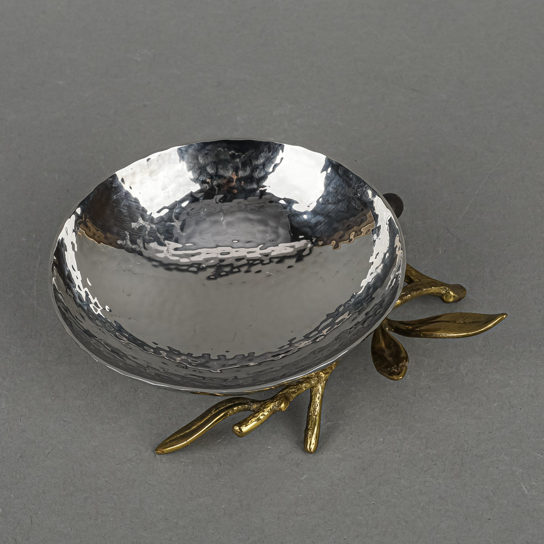 MICHAEL ARAM Olive Branch Bowl Hammered Stainless Steel