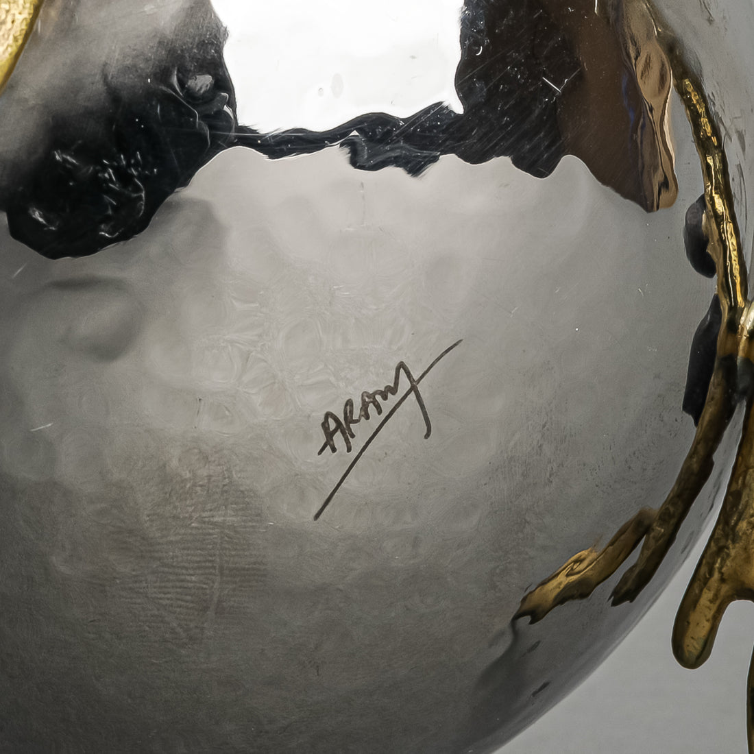 MICHAEL ARAM Olive Branch Bowl Hammered Stainless Steel