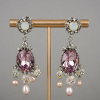 GERARD YOSCA Silver Tone Lilac Pearl Hinged Drop Clips