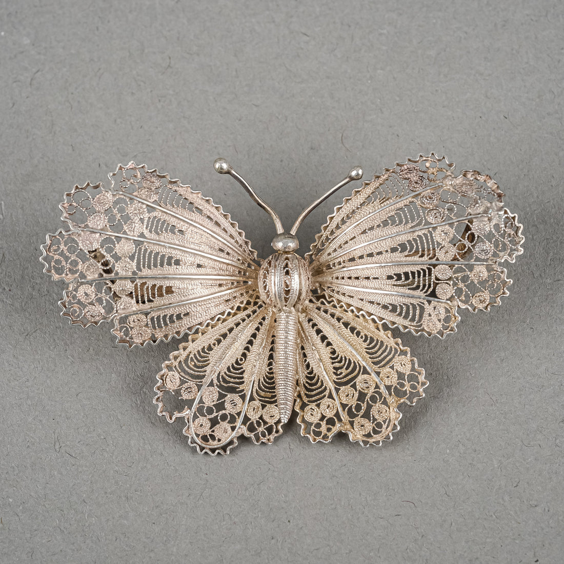 800 Silver FIligree Butterfly Brooch