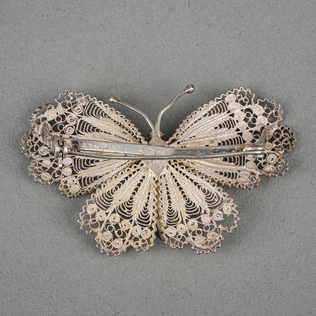 800 Silver FIligree Butterfly Brooch