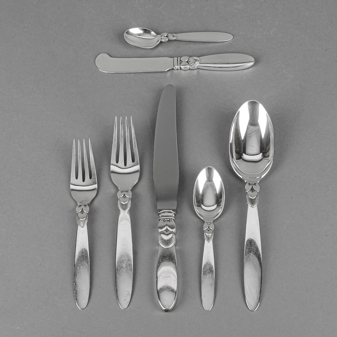 GEORG JENSEN Cactus Sterling Flatware 59 Pieces