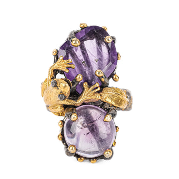 Sterling Oxidized Vermeil Amethyst Cabochon Frog Ring