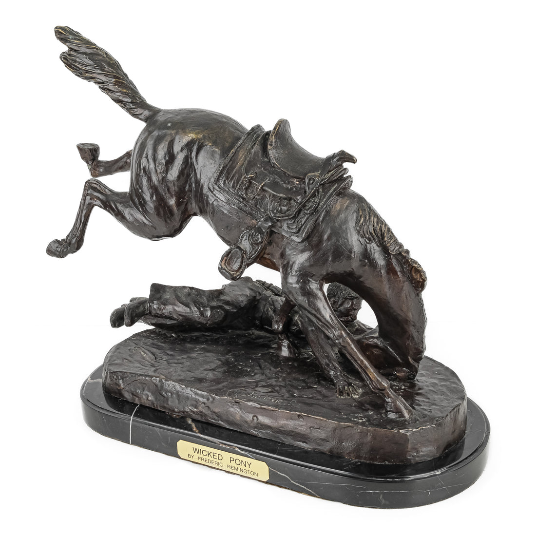 After Frederic Remington "Wicked Pony" Cast bronze on marble base