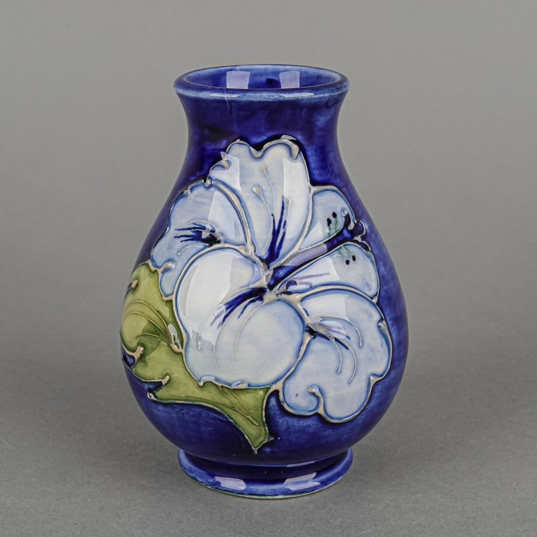 MOORCROFT Hibiscus Blue Ground Vase
