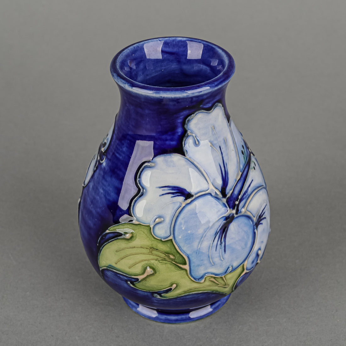 MOORCROFT Hibiscus Blue Ground Vase