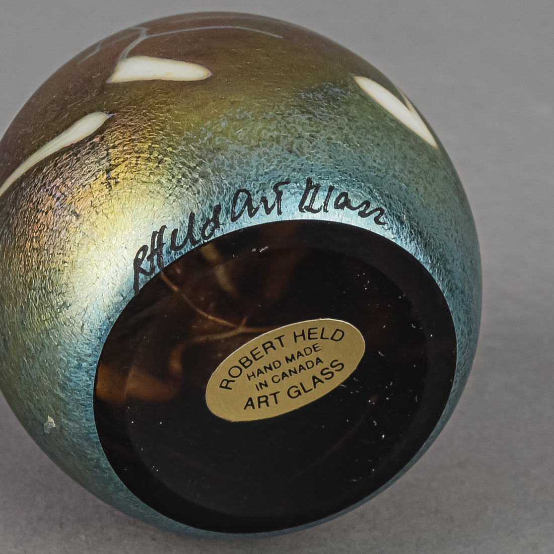 ROBERT HELD ART GLASS Iridescent Paperweight - Signed - Around The