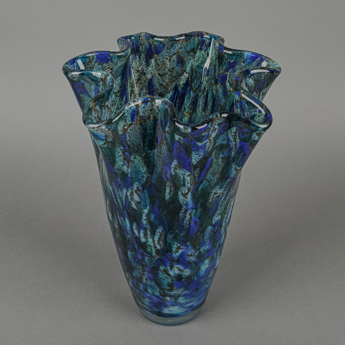 Art Glass Ruffle Vase - Polychrome Blue