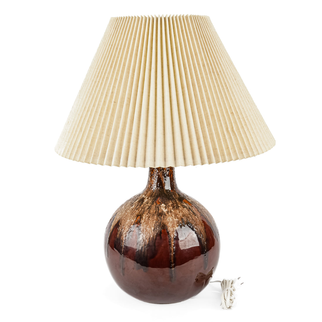 Mid-Century Modern Brown Ceramic Lamps With Shades - Set of 2