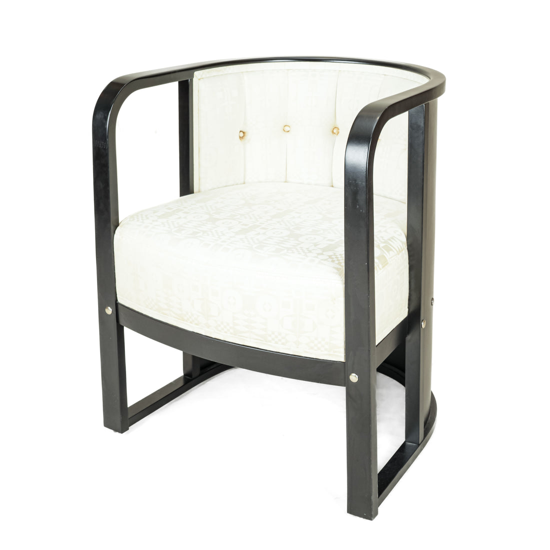 Black Finish Tub Chair With Beige Upholstery