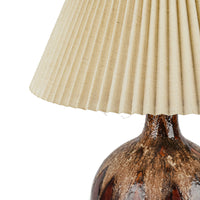 Mid-Century Modern Brown Ceramic Lamps With Shades - Set of 2