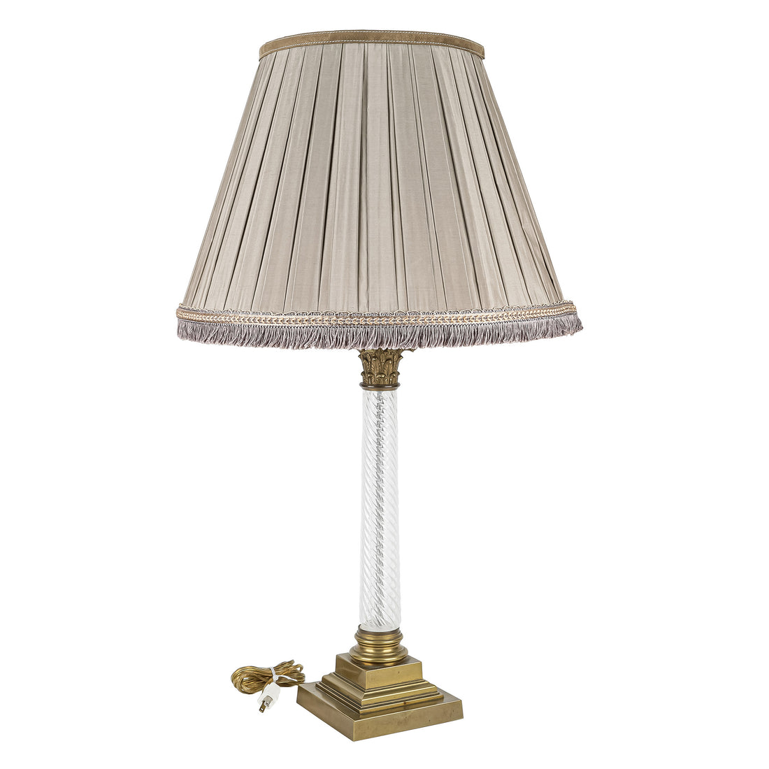 Bronze And Glass Column Lamp With Shade