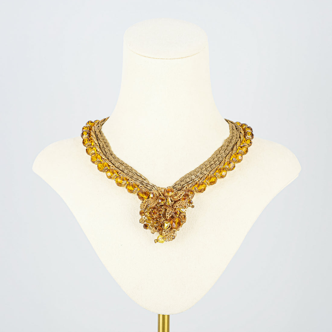 DEMARIO NY Multi Strand Faceted Bead Amber Colour Necklace