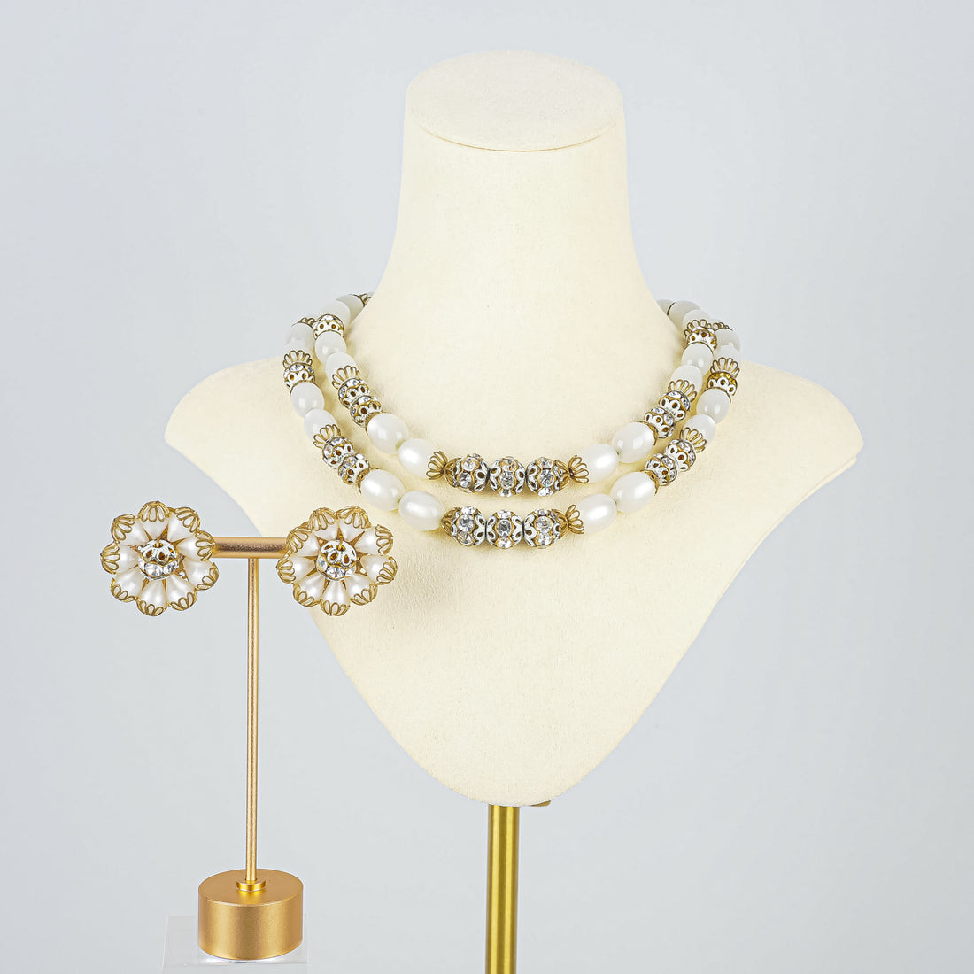 HOBE Gold Tone Double Strand Faux Moonstone Beads Set