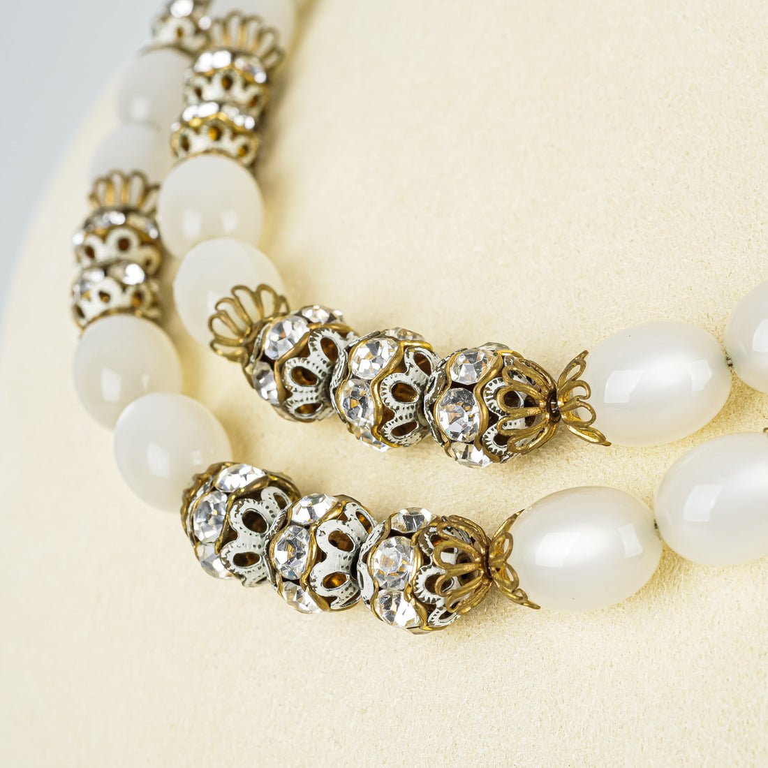 HOBE Gold Tone Double Strand Faux Moonstone Beads Set